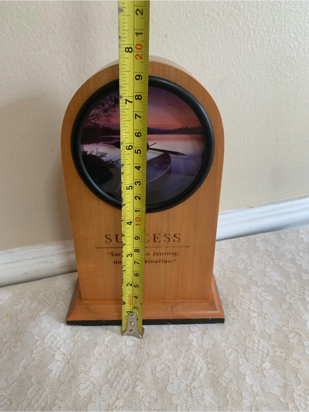 SUCCESS Wooden Desk Clock with Purple Scenic Face